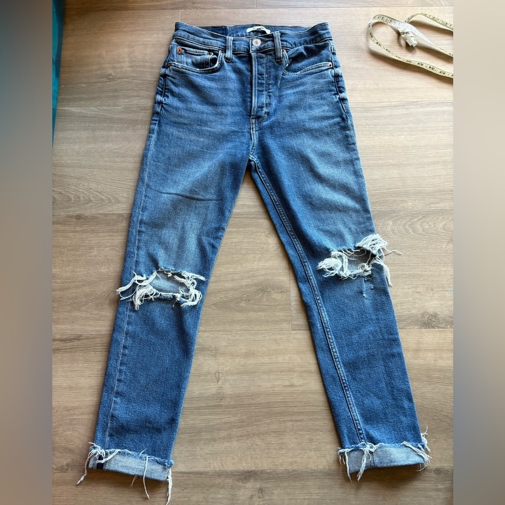 Re/Done Distressed Straight Leg Jean in Medium Wash- size 28 - Picture 2 of 9